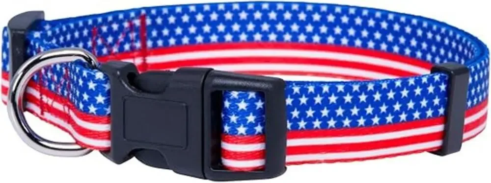 American Flag Dog Collar Red White and Blue- Patriotic Collars Flag II Medium